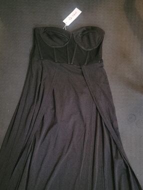🆕️Strapless Corset Top Black Women’s Double Side Slit Maxi Dress Gown Large